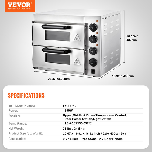 VEVOR Commercial Countertop Pizza Oven Electric Pizza Oven for 14" Pizza Indoor - Picture 6 of 10