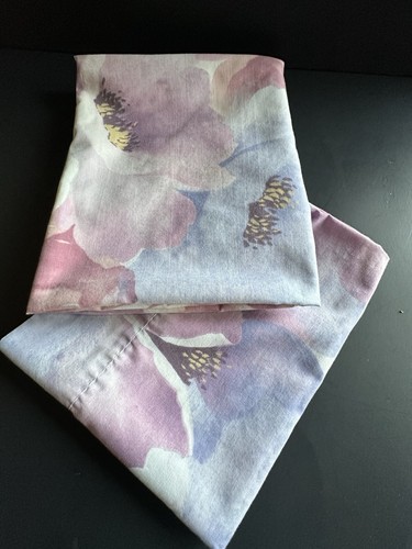 Vintage Bibb USA Set 2 Queen Kissenbezüge groß Blumenmuster Pastell Mohnblumen 33x19 - Bild 1 von 24