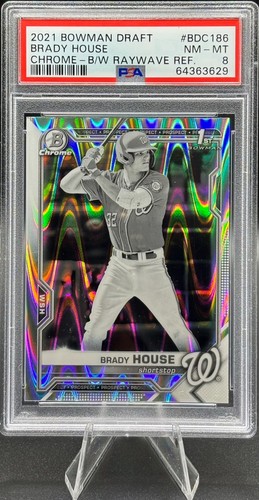 Bowman Chrome Draft Brady House 2021 refractor RayWave blanco negro BDC186 PSA 8 - Imagen 1 de 2