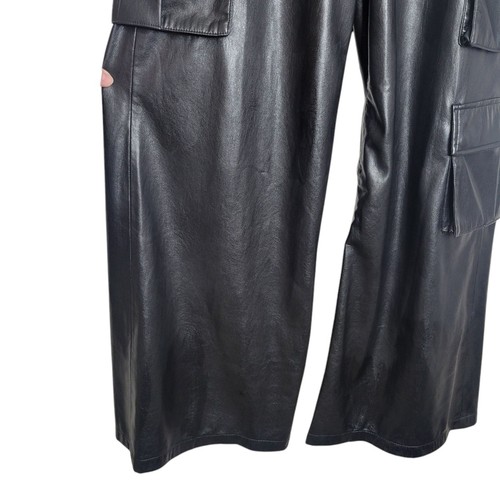 Alice + Olivia Emelda Cargo Jumpsuit Women Sz 2 Black Strapless Shiny Disco Club - Picture 7 of 11