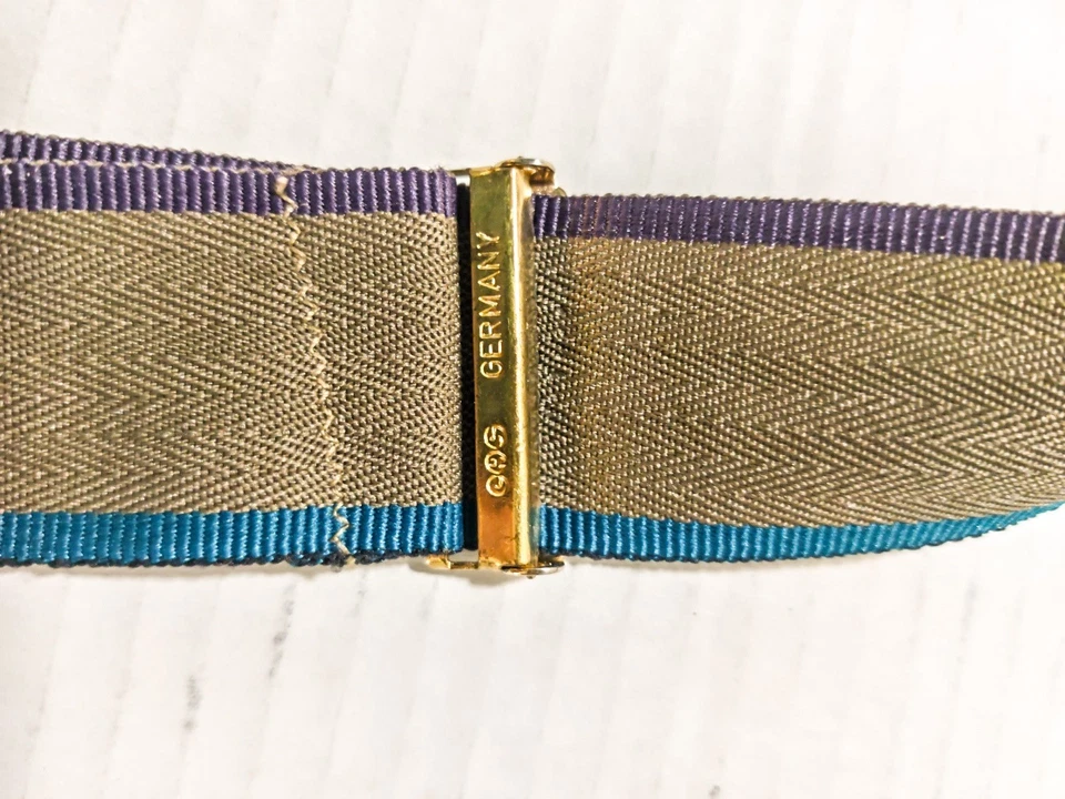 Tirantes vintage CAS Alemania - Gris años 80 con turquesa y púrpura - Extremos de cuero Foto 4 de 4