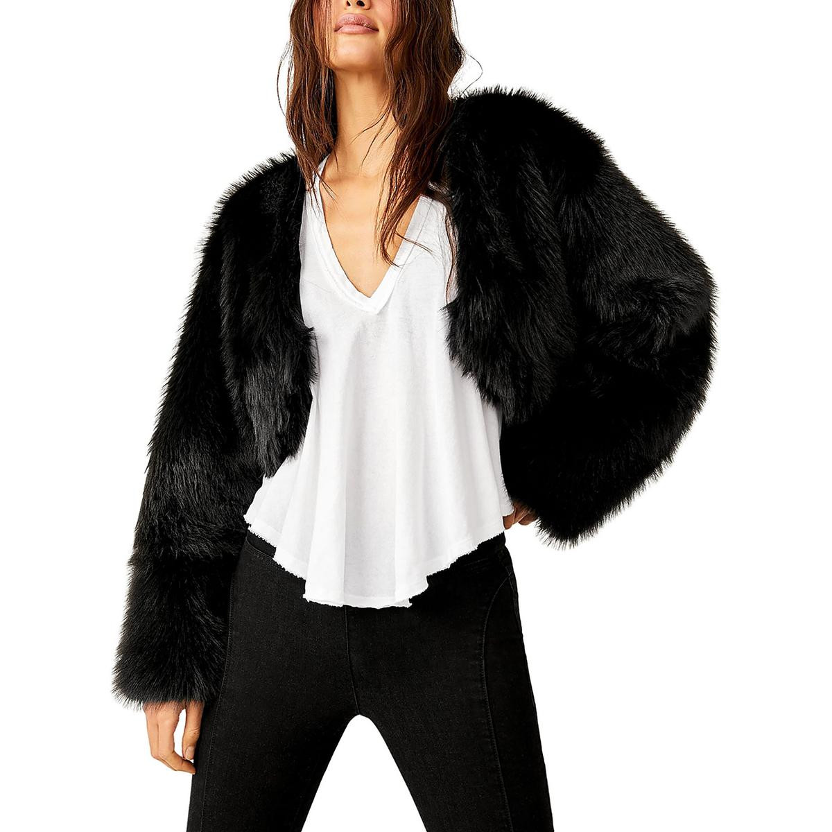 Женская укороченная куртка-болеро из искусственного меха Free People Womens Martini черного цвета XL BHFO 9624