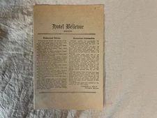 1926 Hotel Bellevue Restaurant Menu Boston Massachusetts MA 1920's Vintage