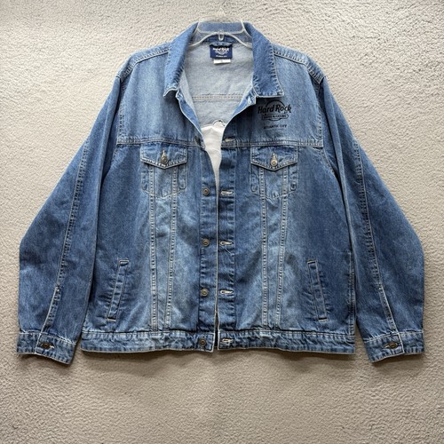 Vintage Hard Rock Cafe Atlantic City Blue 100% Cotton Denim Trucker Jacket XL - Bild 3 von 16