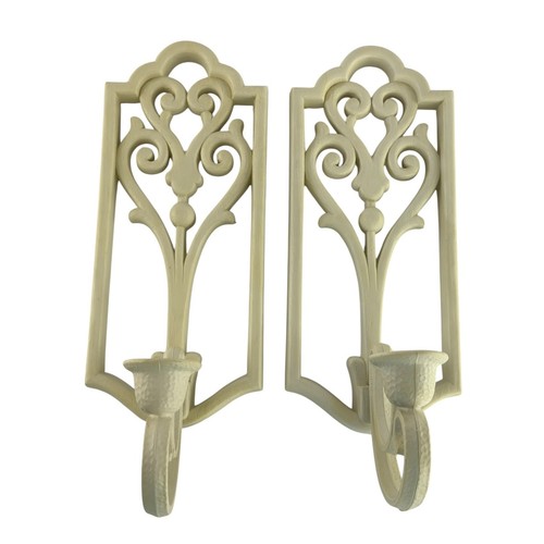 Vintage Pair Homco Wall Sconces Ivory 1982 Plastic Candle Holders #4229 Decor - Picture 10 of 16