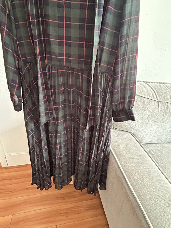 Зеленый плиссированный галстук в клетку J.CREW праздничный опрятный миди Dres тартан размер 16 - Изображение 2 из 4