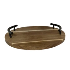 Serving Tray with Handles Round Trays for Decor Wood Kitchen Counter
