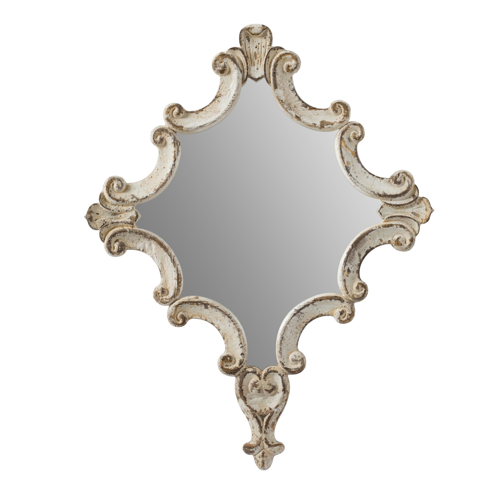 30" x 23.5" Artistic White Diamond Scrollwork Mirror, Home Accent Mirror