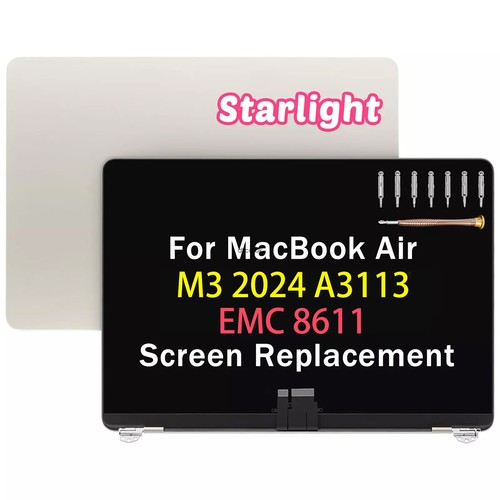 For MacBook Air A3113 M3 2024 EMC 8611 LCD Screen Display Assembly Replacement