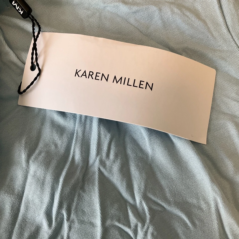 Camiseta deportiva Karen Millen para mujer talla 6 azul media manga elástica cuello torcido Foto 3 de 4
