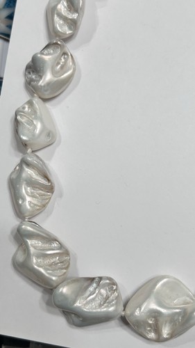 Enorme Collana di Perle Barocche Keshi Naturali Mare del Sud Bianco Rinato 20-25mm 18" - Foto 15 di 24
