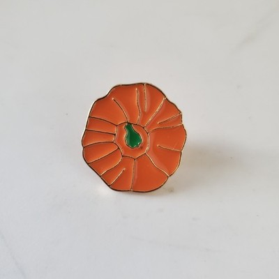 Orange Pumpkin Enamel Pin Gold Tone Fall Halloween Thanksgiving Lapel Pin 1 Inch