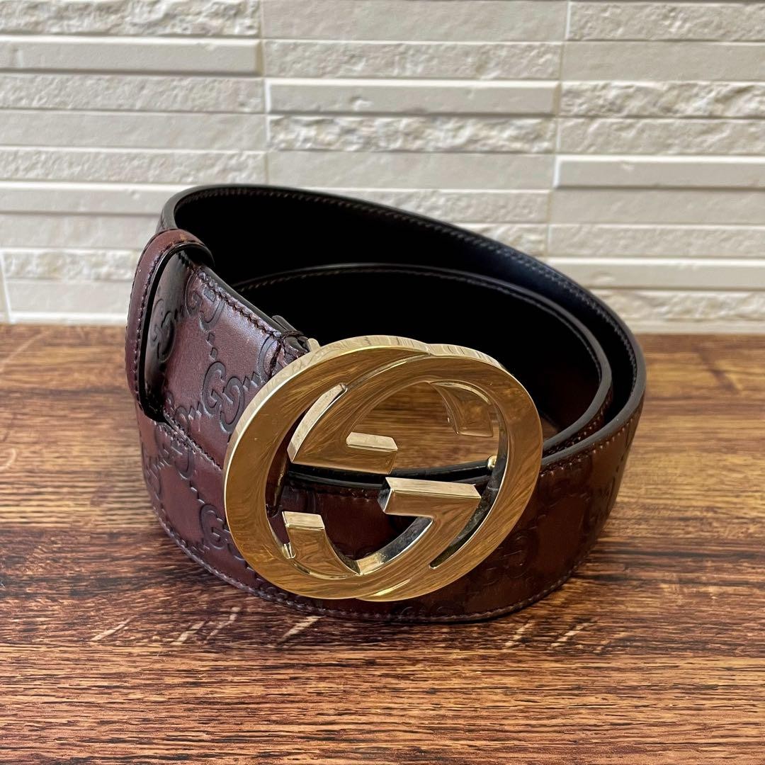 Gucci GG Shima Guccissima Brown Leather Belt Japan Auth RIN