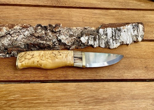 Jagdmesser , Karesuando Skinner 80 Griff karelische Maserbirke, Hirschhorn - Bild 3 von 5