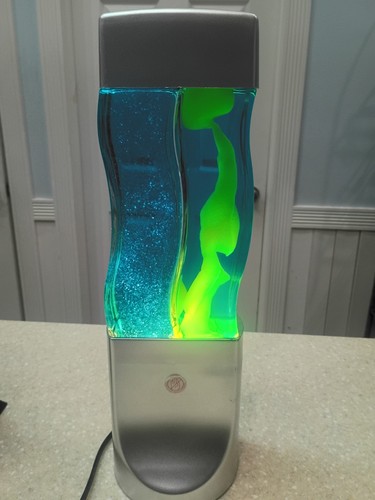 RARE Vintage Dual Lava Lamp Glitter Light Side Wavy curvy Twin Blue Green Silver - Picture 10 of 18