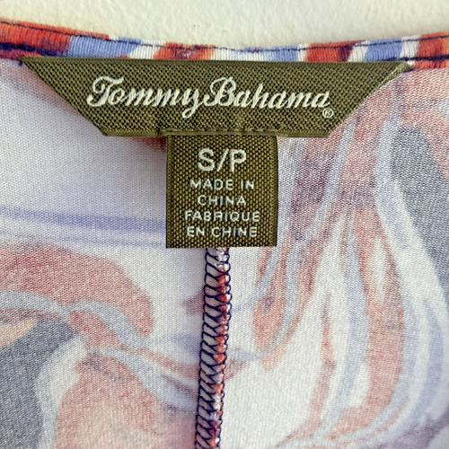 TOMMY BAHAMA Women Brushstroke Floral Blooms Twist Front Jersey Dress Size SP - Picture 2 of 11