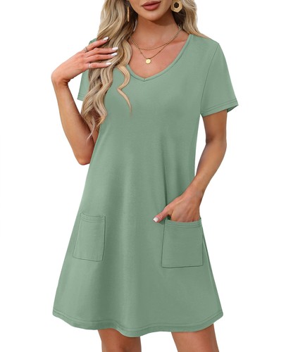Spring Dresses for Women 2025 Casual Loose V Neck Swing T Shirts Dress Short ... - Bild 2 von 4