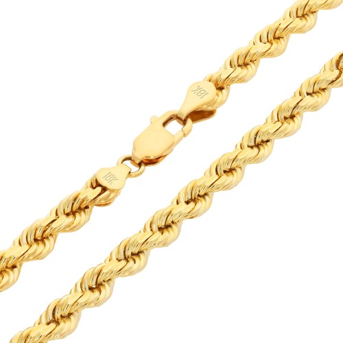 18k Yellow Gold 5mm Diamond Cut Rope Italian Chain Pendant Necklace Mens 22" - Picture 5 of 12