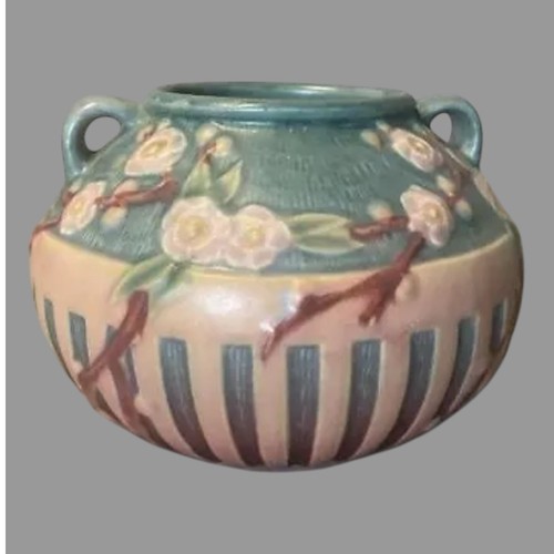 Vintage Roseville Pink Cherry Blossom 5.25" Art Pottery Handled Vase - Picture 8 of 8