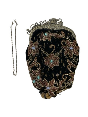 Vintage Butler & Wilson Evening Bag Beaded Floral Design Tasselled Chain Handle - Picture 7 of 7