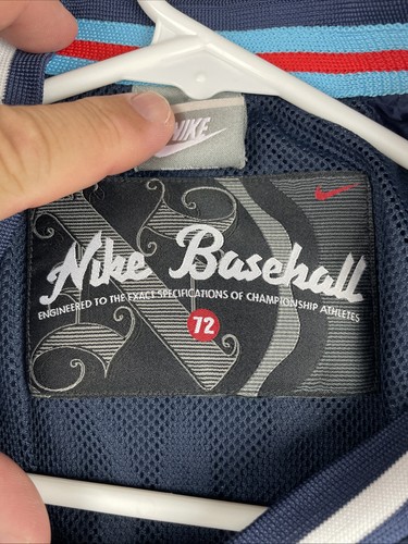 VTG Nike Baseball Pullover Windbreaker 72 Mens Lg Blue Embroidered Logo Gray Tag - Picture 13 of 18