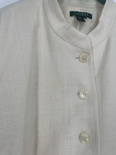 Lauren Ralph Lauren Blazer 100% Linen Mandarin Collar Herringbone Woven Jacket - Picture 13 of 15