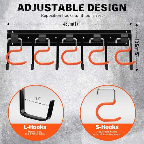 68'' All Metal Adjustable Garden Tool Organizer: Garage Tool Organizer Wall Moun - Picture 2 of 12