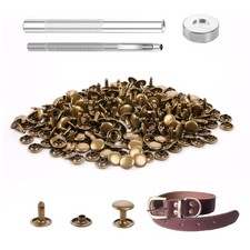 100 Sets 8x10mm Bronze Leather Double Cap Rivets Fasteners 3 Setting Tools DIY