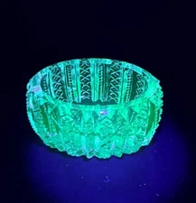 EAPG Oval Open Salt Cellar Dip Clear Diamond Point Glass Glows UV Green