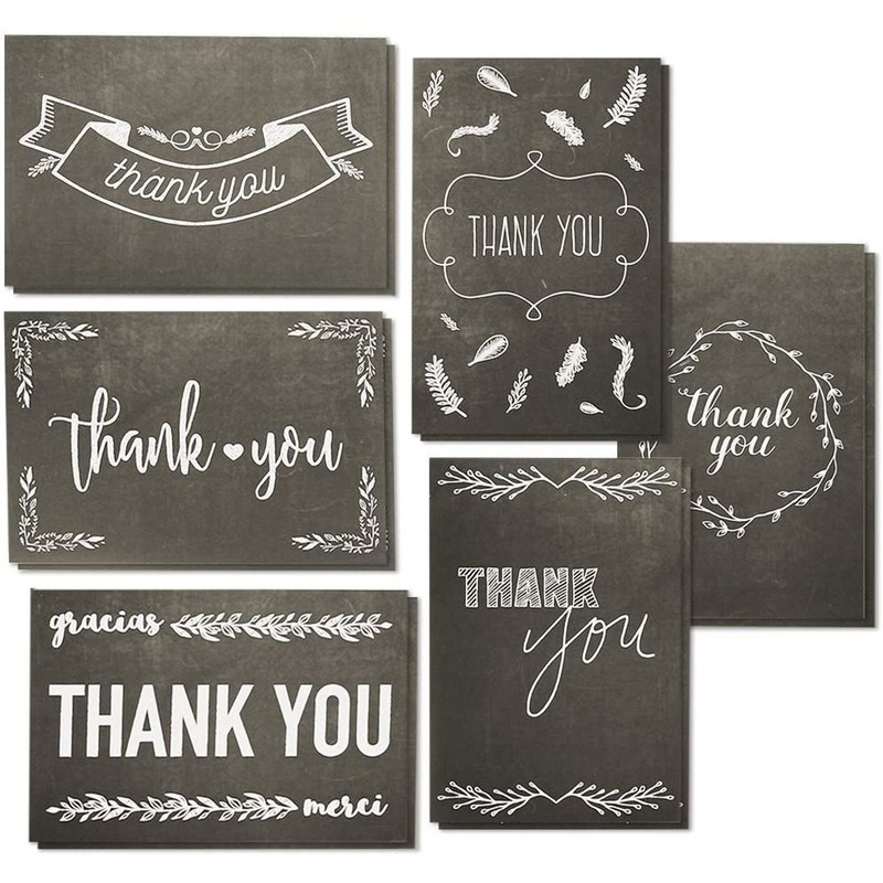 144-Pack Blank Thank you Greeting Cards Bulk w/Envelope, Chalkboard Design 4"x6"