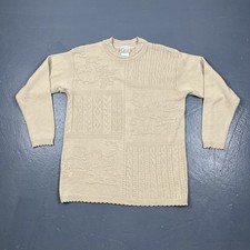 Vintage Company Collection Women  s Knit Sweater Beige Acrylic Floral Pattern VTG