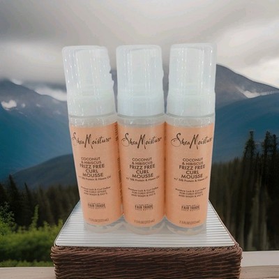 Lot of 3 Shea Moisture Curl Mousse Frizz Free Coconut & Hibiscus 7.5 oz each