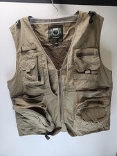 Outdoor Mesh Mens Medium Trout Fishing Tackle Vest Khaki Tan Zipper Pockets D22