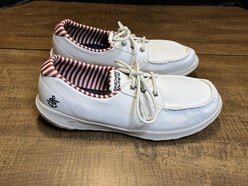 Skechers On-The-Go Bootsschuhe Damen 9,5 weiß Canvas leicht maritim - Bild 3 von 14