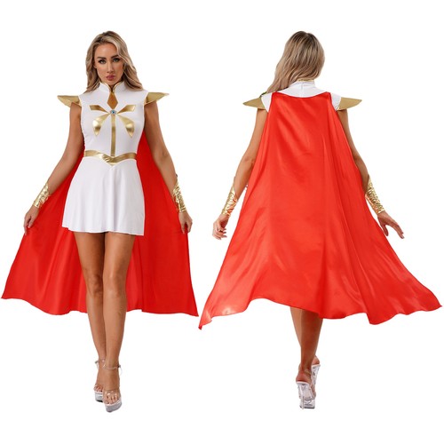 Women Cosplay Sleeveless Uniform Carnival Costume Metallic Dress Performance - Picture 8 of 41