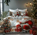 Santa Christmas Tree Deer Duvet Quilt Cover Pillowcase Double Bedding Set