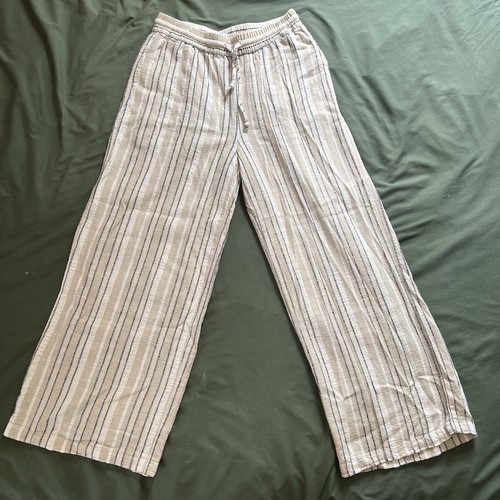 Tribal Striped Linen 2 Piece Blouse Pant Set Womens Size Medium Boho Wide Leg - Picture 9 of 15