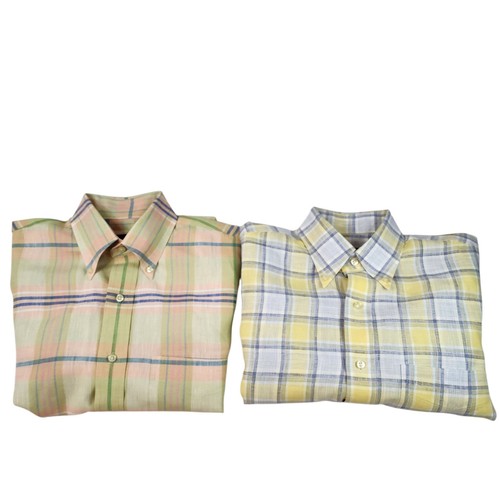 Jos A Bank Mens Small 100% Linen Button Down Shirt Short Sleeve Plaid Lot of 2