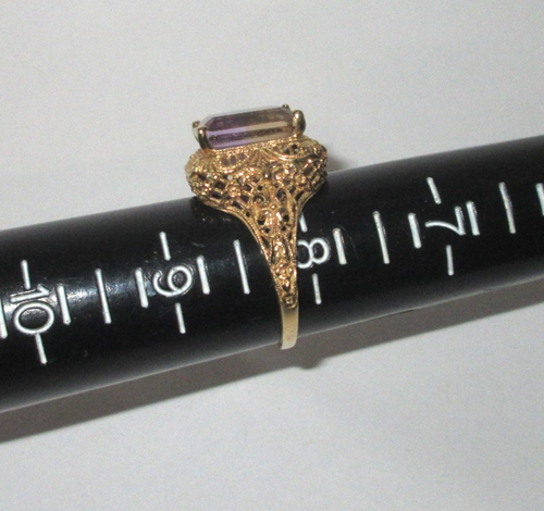 LARGE Purple Yellow Ametrine Solitaire Ring 14k Yellow Gold Sz 8.25 Not scrap J1 - Foto 8 di 10