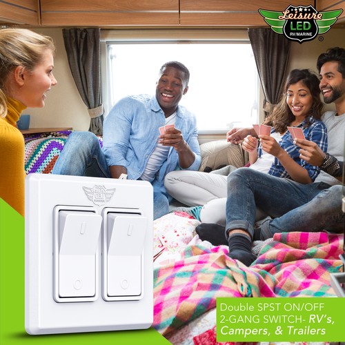 Single 2-Gang On-OFF 12 volt White Light Switch - RV Camper Trailer Marine Boat - Bild 10 von 10