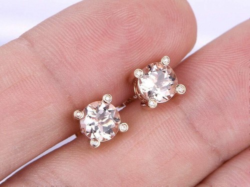 2Ct Round Cut Lab-Created Diamond Solitaire Stud Earrings 14K Rose Gold Plated - Picture 4 of 7