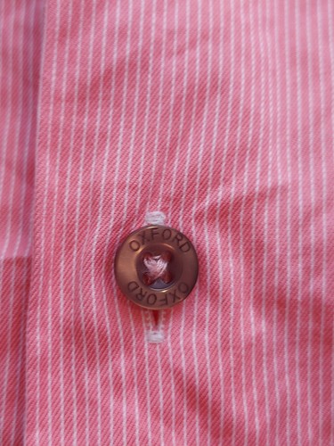 Oxford Men's Medium Slim Fit Business Dress Shirt Pink with White Pin Stripes - Picture 3 of 6