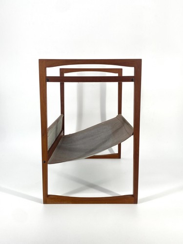 * KAI KRISTIANSE BEISTELLTISCH TEAK LEDER ZEITSCHRIFTENABLAGE 60ER DANISH DESIGN - Bild 2 von 18