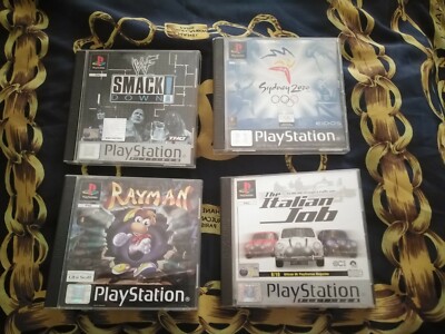 4 Ps1 Spiele Konvolut Rayman, Smack Down, Sydney 2000, Italienisch Restposten
