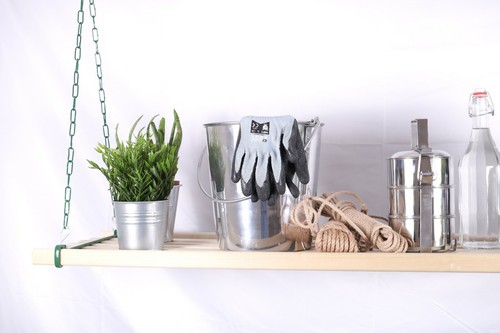 Ceiling Hanging Overhead Rack 1.4m x 7 Wooden Laths Vintage Cast Iron Fittings - Picture 3 of 17