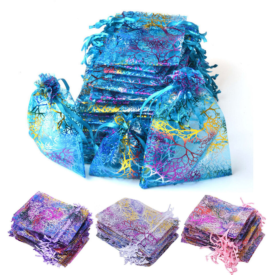 Bolsas de regalo de organza coralina transparente 50/100/200 bolsas de joyería boda fiesta
