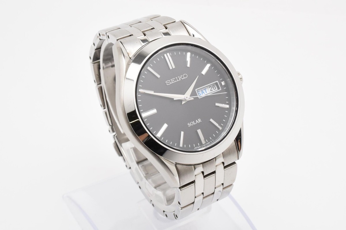 MINT] SEIKO V158-0AZ0 Solar Quartz SS Wristwatch Black Silver