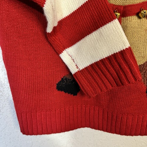 Ugly Christmas Sweater Red Long Sleeve Knit Embellished Reindeer Bells Size M - Picture 5 of 7