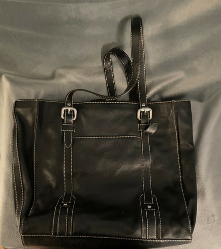 Vintage Fossil Large Heavy Black Leather Tote Bag - Picture 2 of 4