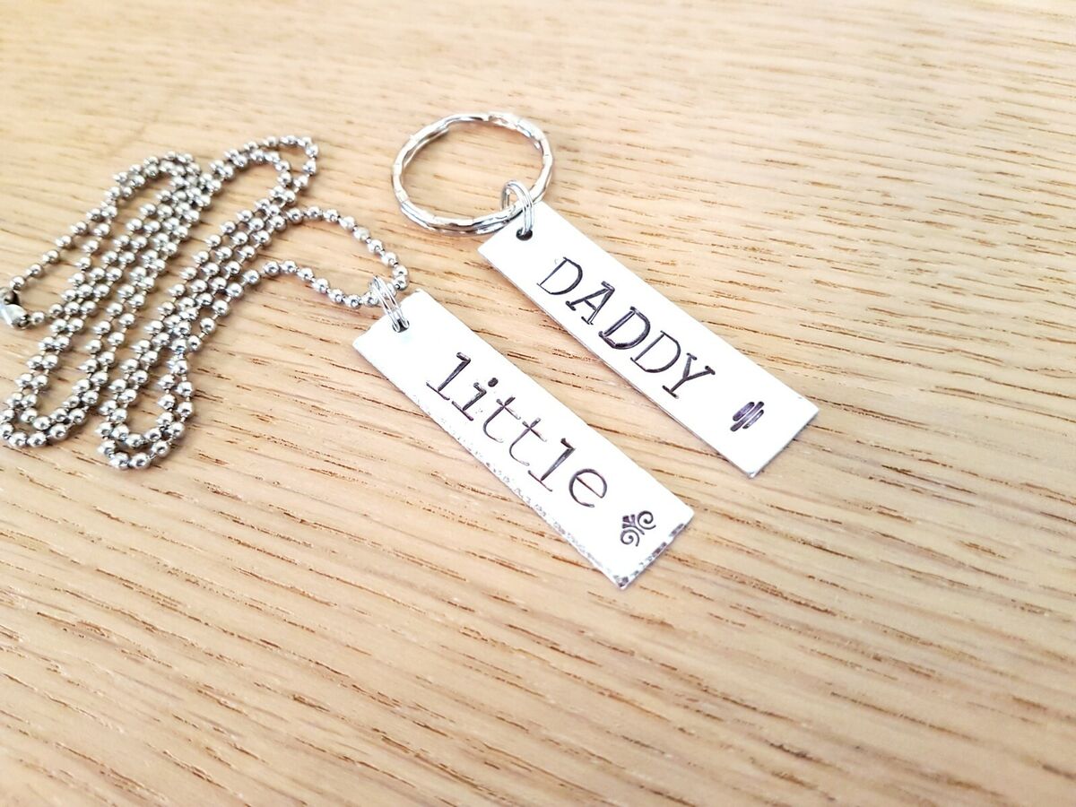 Daddy and little keychain and necklace set bdsm ddlg Sir Master sub kitten